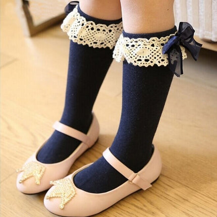 Baby Princess Tall Princess Socks with Lace Bow, Suitable Age:0-2 Years Old(Black)-garmade.com