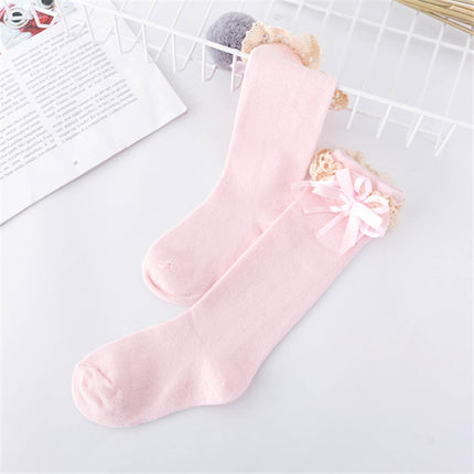 Baby Princess Tall Princess Socks with Lace Bow, Suitable Age:0-2 Years Old(Pink)-garmade.com