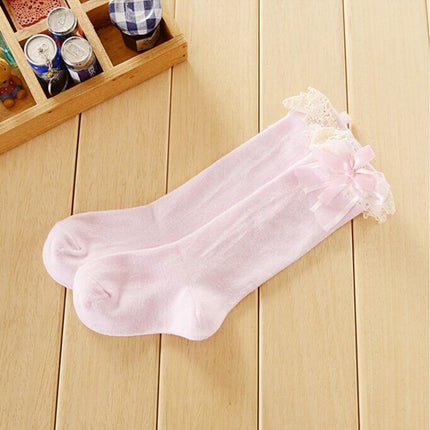 Baby Princess Tall Princess Socks with Lace Bow, Suitable Age:0-2 Years Old(Pink)-garmade.com