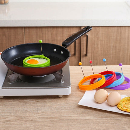 DIY Breakfast Round Silicone Egg Ring Fried Egg Mould Pancake Ring Non-stick Kitchen Cooking Mould(Red)-garmade.com