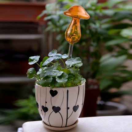 Mushroom Shape House Plants Flowers Water Feeder Automatic Self Watering Clear Glass Devices(Yellow)-garmade.com
