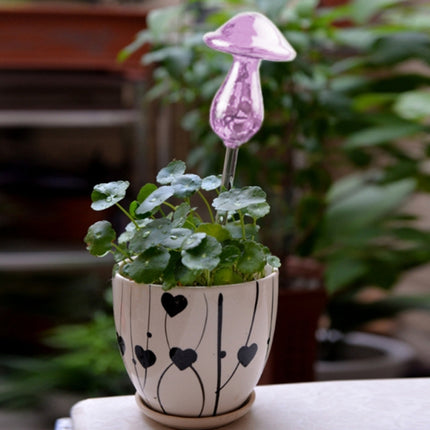 Mushroom Shape House Plants Flowers Water Feeder Automatic Self Watering Clear Glass Devices(Purple)-garmade.com