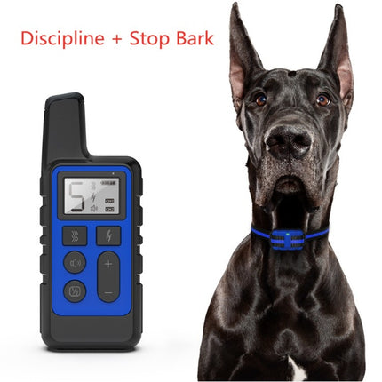 500m Dog Training Bark Stopper Remote Control Electric Shock Waterproof Electronic Collar(Blue)-garmade.com