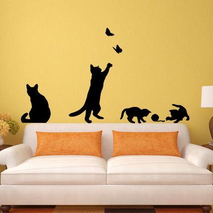 Cat Playing Butterfly Wall Sticker Detachable Decorative Applique Bedroom Kitchen Decoration-garmade.com