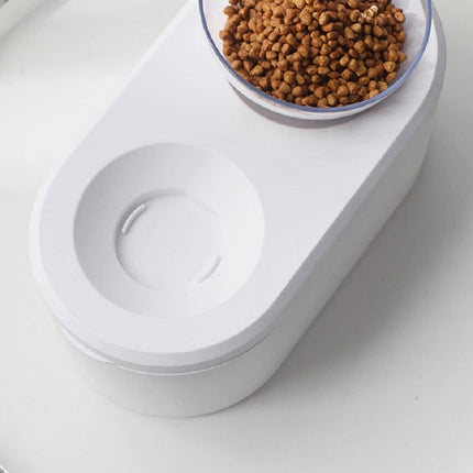 Transparent Pet Bowl Grain Storage Type Neck Protector Oblique Double Bowl(White)-garmade.com