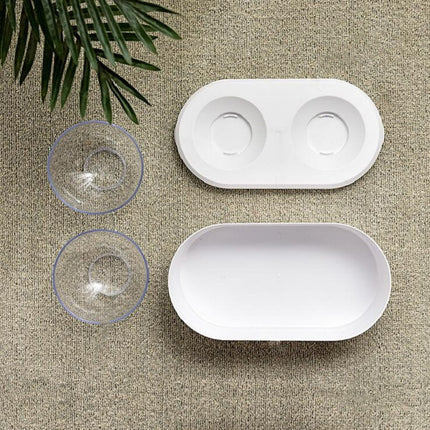 Transparent Pet Bowl Grain Storage Type Neck Protector Oblique Double Bowl(White)-garmade.com