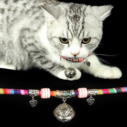 5 PCS Cat Bell Collar Handmade Cat Dog National Style Necklace, Size:Small 22+7cm(Red)-garmade.com