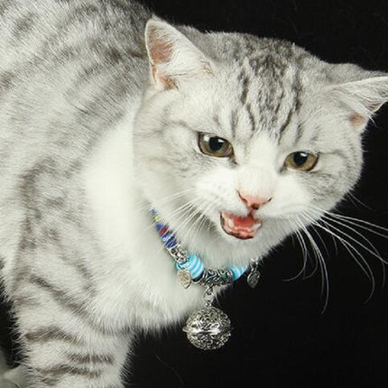 5 PCS Cat Bell Collar Handmade Cat Dog National Style Necklace, Size:Larege 30+7cm(Blue)-garmade.com