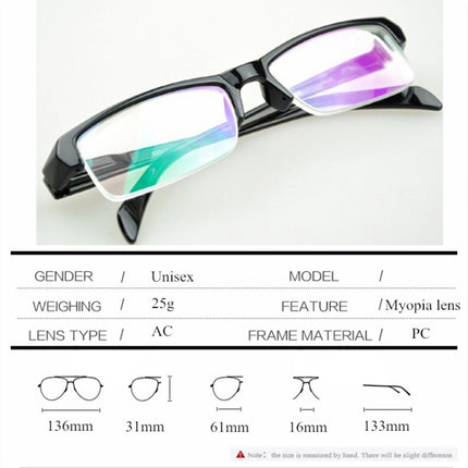 Women Men Half Frame Myopia Glasses HD AC Green Film Lens Myopia Eyeglasses(-1.00D)-garmade.com