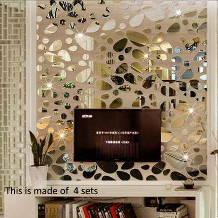 12 PCS/S 3D Mirror Removable Wall Sticker For Living Room Bedroom TV Background Mirror Mural Wall Decor(Gold)-garmade.com