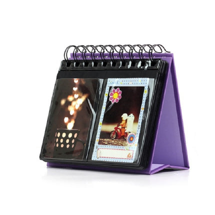 Calendar Style Desktop Standing Brand Name Folder Mini Desk 3 inch 68 Photos Album Book(Purple)-garmade.com