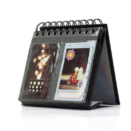 Calendar Style Desktop Standing Brand Name Folder Mini Desk 3 inch 68 Photos Album Book(Black)-garmade.com