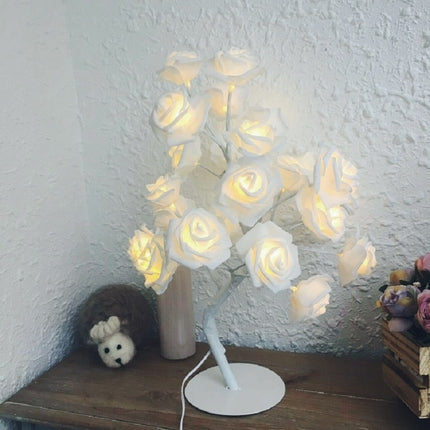Rose Bedside Night Light Girl Heart Room Decoration Table Lamp, AC 220V(White Base)-garmade.com
