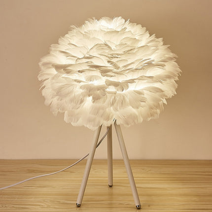 Romantic Warm Wedding Room Living Room Decoration Modern Personality Bedroom Bedside Creative Feather Table Lamp EU Plug, Size:Large(White)-garmade.com