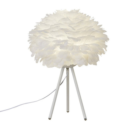 Romantic Warm Wedding Room Living Room Decoration Modern Personality Bedroom Bedside Creative Feather Table Lamp EU Plug, Size:Large(White)-garmade.com