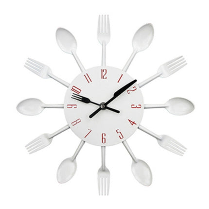 Cutlery Metal Kitchen Wall Clock Spoon Fork Creative Quartz Wall Mounted Clocks Modern Design Decorative Horloge White-garmade.com