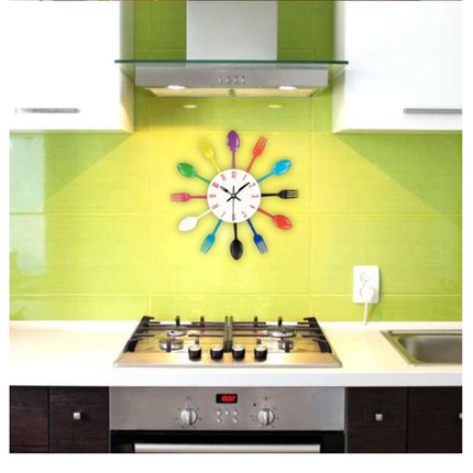 Cutlery Metal Kitchen Wall Clock Spoon Fork Creative Quartz Wall Mounted Clocks Modern Design Decorative Horloge Green-garmade.com