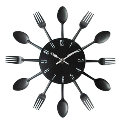 Cutlery Metal Kitchen Wall Clock Spoon Fork Creative Quartz Wall Mounted Clocks Modern Design Decorative Horloge Black-garmade.com