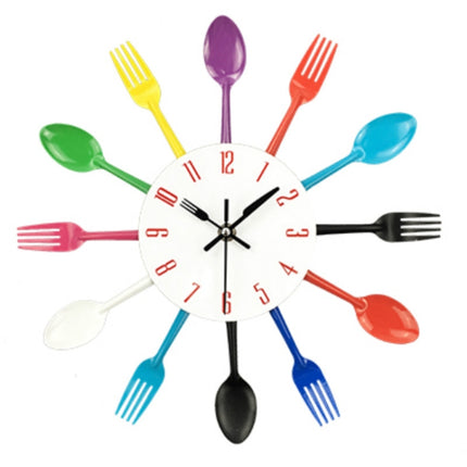 Cutlery Metal Kitchen Wall Clock Spoon Fork Creative Quartz Wall Mounted Clocks Modern Design Decorative Horloge Color-garmade.com