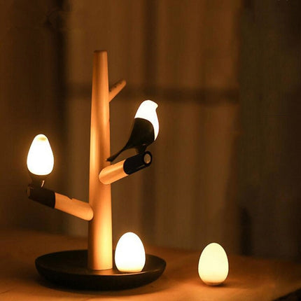 Lucky Bird LED Night Table Lamp Wood Base Intelligent Motion Sensor Living Room Bedroom Desk Light(2 Birds 2 Eggs)-garmade.com