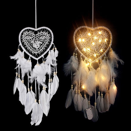 Creative Hand-Woven Crafts Dream Catcher Home Car Wall Hanging Decoration, Type:With Light(White)-garmade.com