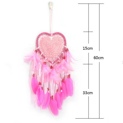 Creative Hand-Woven Crafts Dream Catcher Home Car Wall Hanging Decoration, Type:With Light(Dark Pink)-garmade.com