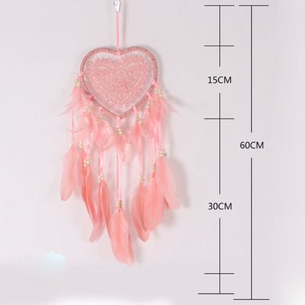 Creative Hand-Woven Crafts Dream Catcher Home Car Wall Hanging Decoration, Type:With Light(Light Pink)-garmade.com