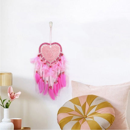 Creative Hand-Woven Crafts Dream Catcher Home Car Wall Hanging Decoration, Type:Without Light(Dark Pink)-garmade.com