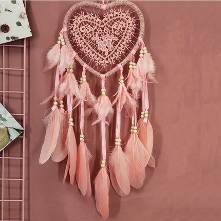 Creative Hand-Woven Crafts Dream Catcher Home Car Wall Hanging Decoration, Type:Without Light(Light Pink)-garmade.com