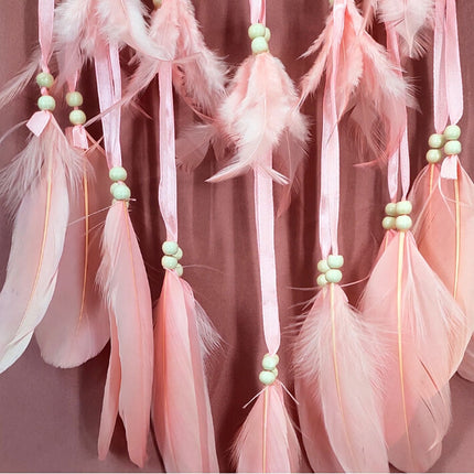 Creative Hand-Woven Crafts Dream Catcher Home Car Wall Hanging Decoration, Type:Without Light(Light Pink)-garmade.com