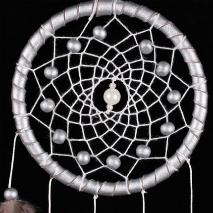 White Dream Catcher Wall Car Hanging Decoration Silver Feather Core Bead Handmade Dreamcatcher-garmade.com