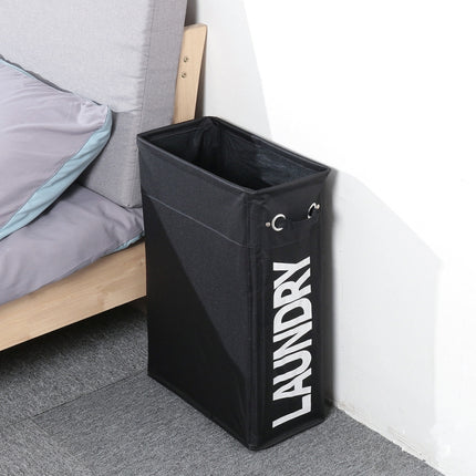 Drawstring Style Laundry Hamper PU Bottom Oxford Cloth Dirty Clothes Storage Bag Small Foldable Laundry Basket(Black)-garmade.com