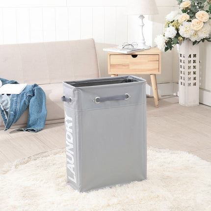 Drawstring Style Laundry Hamper PU Bottom Oxford Cloth Dirty Clothes Storage Bag Small Foldable Laundry Basket(Light Gray)-garmade.com