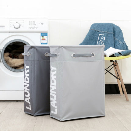 Drawstring Style Laundry Hamper PU Bottom Oxford Cloth Dirty Clothes Storage Bag Small Foldable Laundry Basket(Light Gray)-garmade.com