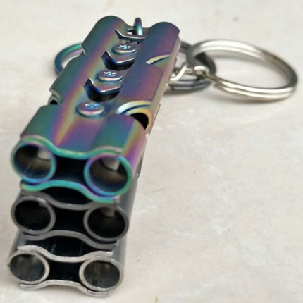 Outdoor High-decibel Stainless Steel Self-protection Double Tube Survival Whistle with Key Ring(Silver)-garmade.com