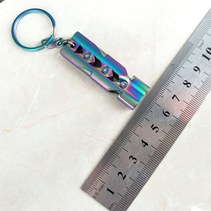 Outdoor High-decibel Stainless Steel Self-protection Double Tube Survival Whistle with Key Ring(Silver)-garmade.com