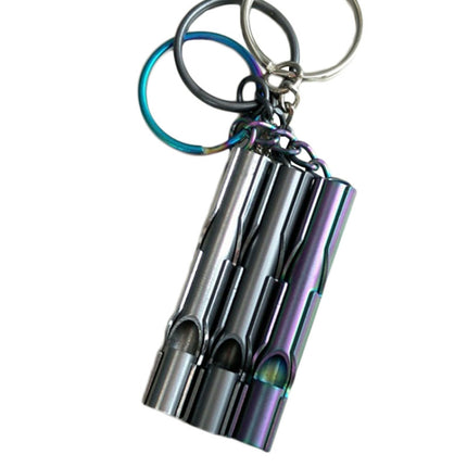 Outdoor High-decibel Stainless Steel Self-protection Double Tube Survival Whistle with Key Ring(BlackColor titanium)-garmade.com