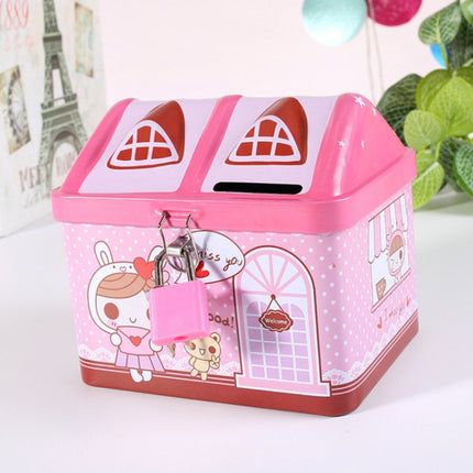 Children Cartoon Saving Small Coin Storage House Piggy Bank(Pink)-garmade.com