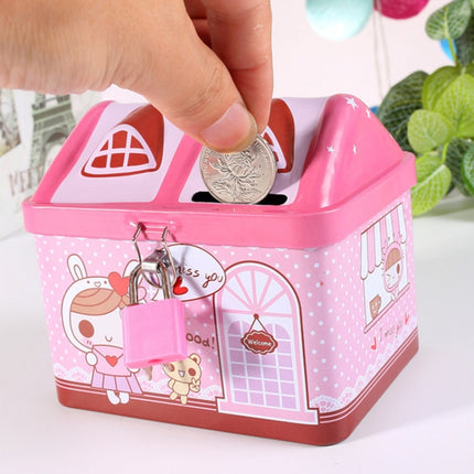Children Cartoon Saving Small Coin Storage House Piggy Bank(Pink)-garmade.com