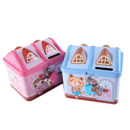 Children Cartoon Saving Small Coin Storage House Piggy Bank(Pink)-garmade.com