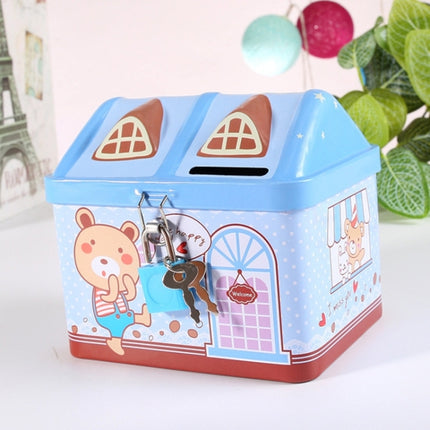 Children Cartoon Saving Small Coin Storage House Piggy Bank(Blue)-garmade.com