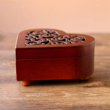 2 PCS Creative Heart Shaped Vintage Wood Carved Mechanism Musical Box Wind Up Music Box Gift, Golden Movement(Happy Birthday)-garmade.com