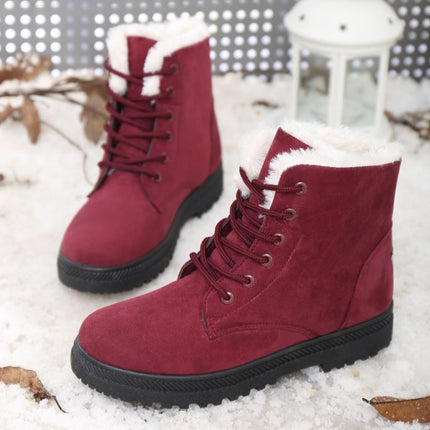 Ladies Cotton Shoes Plus Velvet Snow Boots, Size:35(Red Wine)-garmade.com