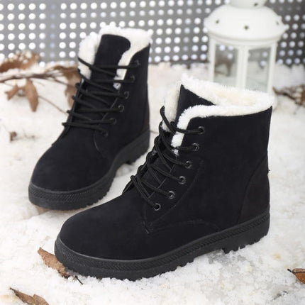 Ladies Cotton Shoes Plus Velvet Snow Boots, Size:35(Black)-garmade.com