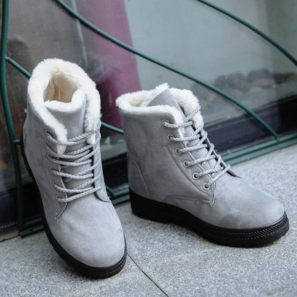 Ladies Cotton Shoes Plus Velvet Snow Boots, Size:35(Gray)-garmade.com