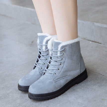Ladies Cotton Shoes Plus Velvet Snow Boots, Size:35(Gray)-garmade.com