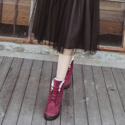 Ladies Cotton Shoes Plus Velvet Snow Boots, Size:38(Red Wine)-garmade.com