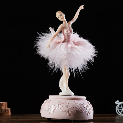 Elegant Refined Ballerina Dance Carousel Music Box Barbie Feather Music Box(Pink)-garmade.com
