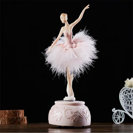 Elegant Refined Ballerina Dance Carousel Music Box Barbie Feather Music Box(Pink)-garmade.com