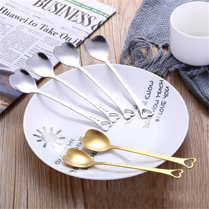 2 PCS Stainless Steel Spoon Portable Metal Coffee Teaspoon Creative Love Heart Shaped Wedding Party Gift Dinnerware, Color:Rose Gold Porous Love-garmade.com
